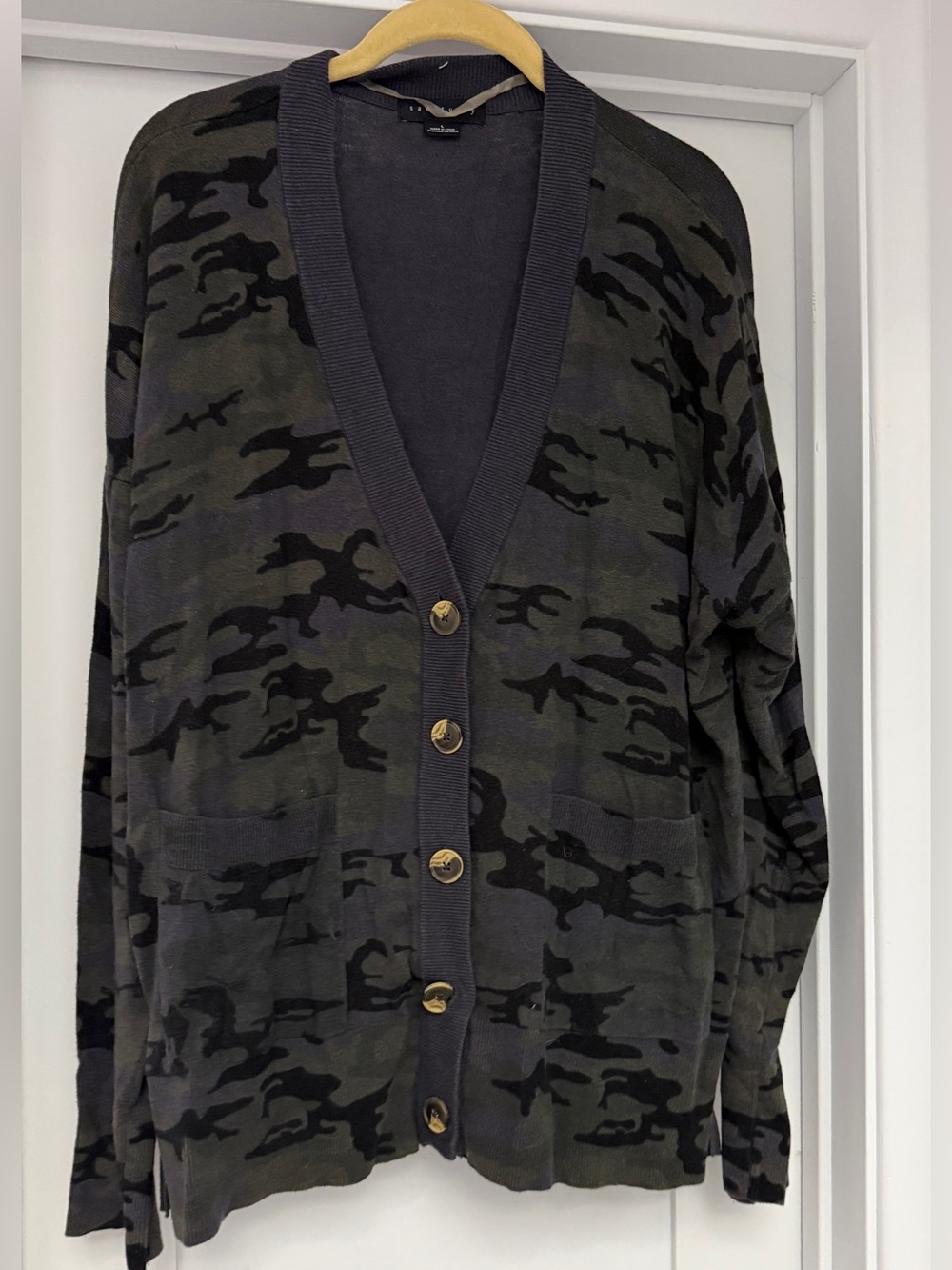 Sanctuary Green and Black Camo Button-Front Cardigan